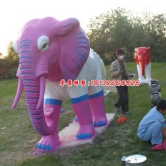 大象雕塑，玻璃钢彩绘大象雕塑