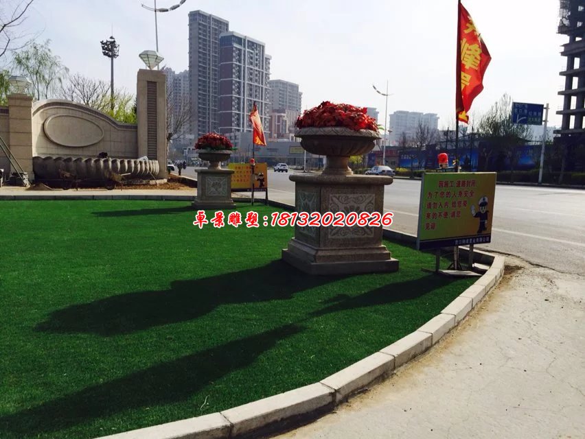 花盆雕塑，公园花盆石雕