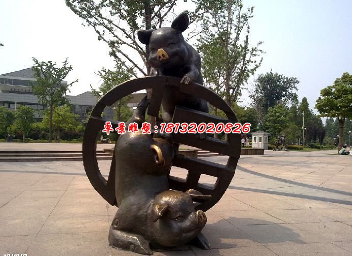 铜雕动物雕塑，铜猪雕塑，公园景观铜雕