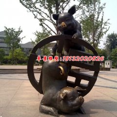 铜雕动物雕塑，铜猪雕塑，公园景观铜雕