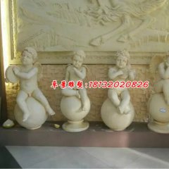 小天使石雕，汉白玉西方小孩雕塑