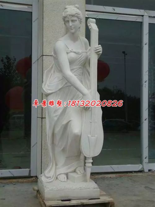 拉提琴石雕，汉白玉西方人物雕塑