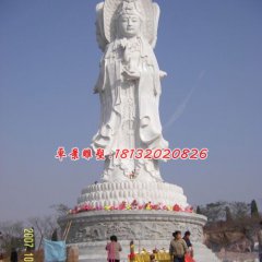 石雕三面观音，汉白玉观音菩萨雕塑