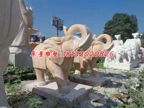 石雕大象，晚霞红石雕大象 (1)