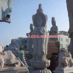 送子观音石雕，三面观音石雕