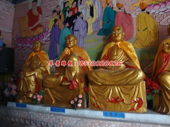 玻璃钢十八罗汉雕塑，贴金十八罗汉雕塑 (1)