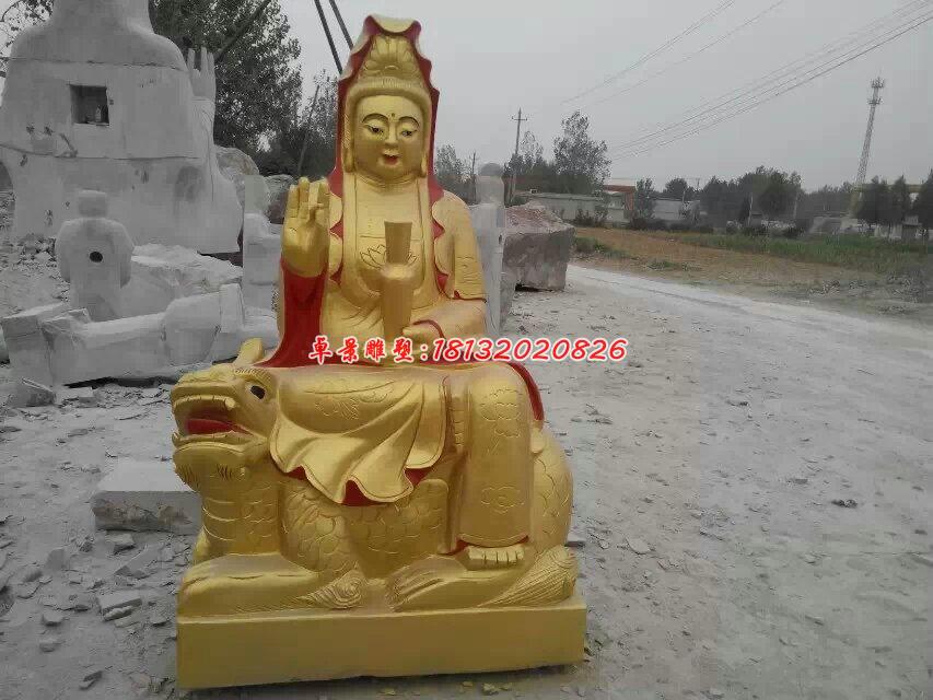 文殊菩萨雕塑，玻璃钢仿铜佛像 (1)