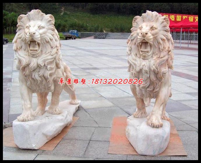 西洋狮石雕，晚霞红汇丰狮石雕