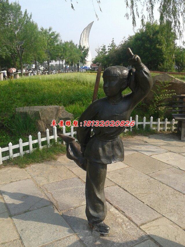 小女孩练剑铜雕，公园人物铜雕