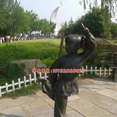 小女孩练剑铜雕，公园人物铜雕