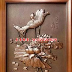 铜浮雕，荷花铜浮雕，浮雕画