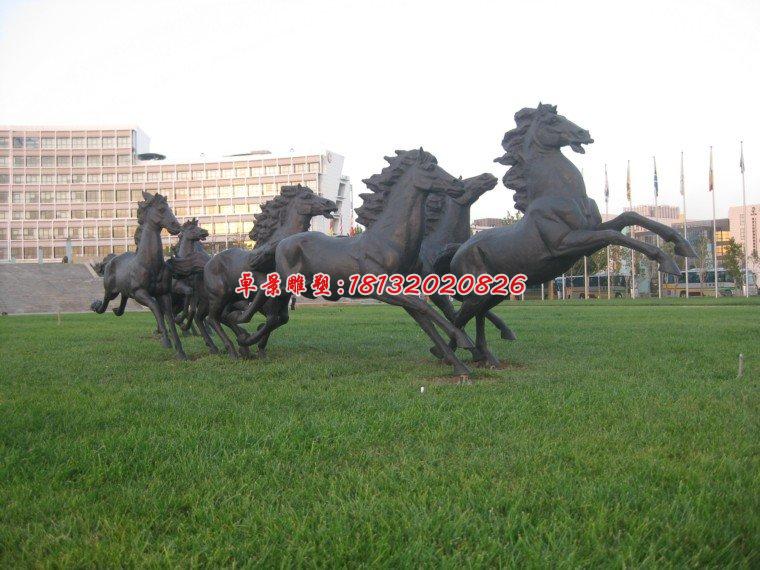 八匹马雕塑，公园群马铜雕 (3)