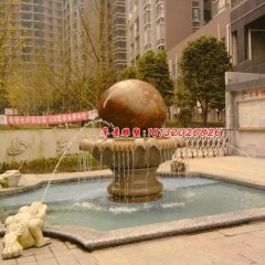 风水球石雕，晚霞红风水球喷泉雕塑