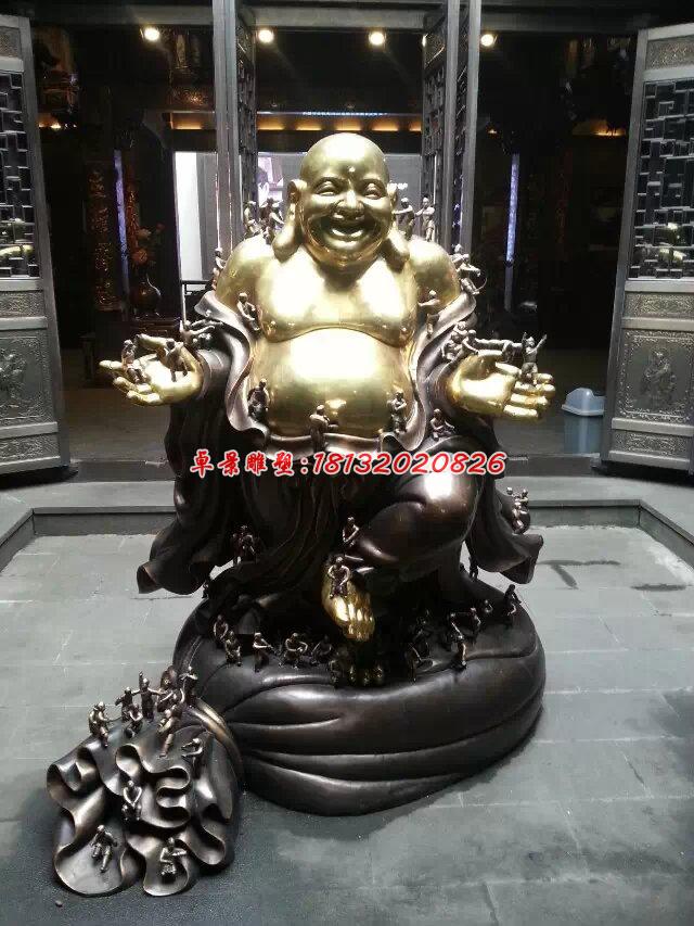 弥勒佛铜雕，贴金弥勒佛雕塑