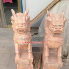 麒麟石雕，晚霞红神兽石雕