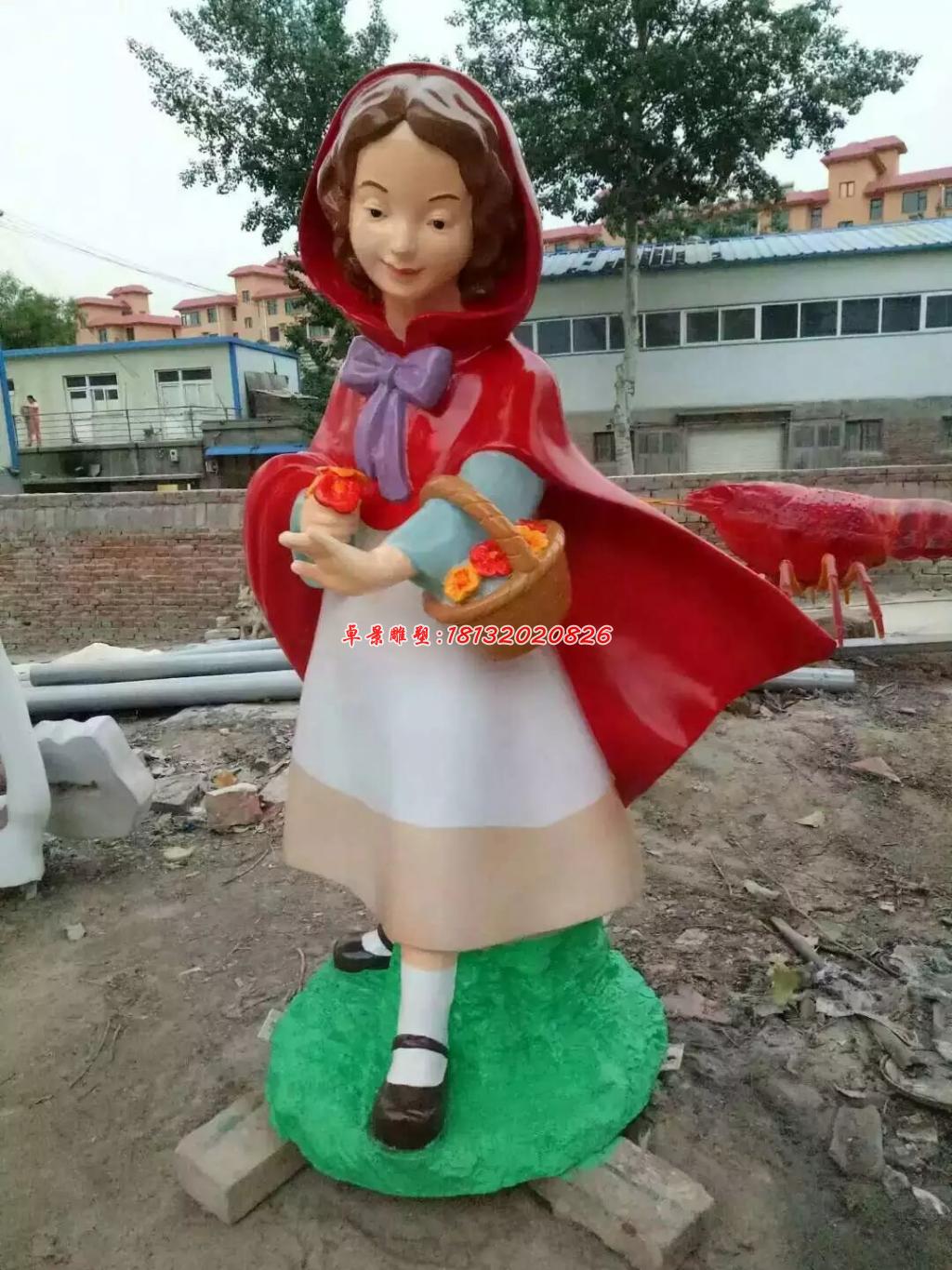 玻璃钢小红与大灰狼雕塑，卡通人物雕塑 (3)