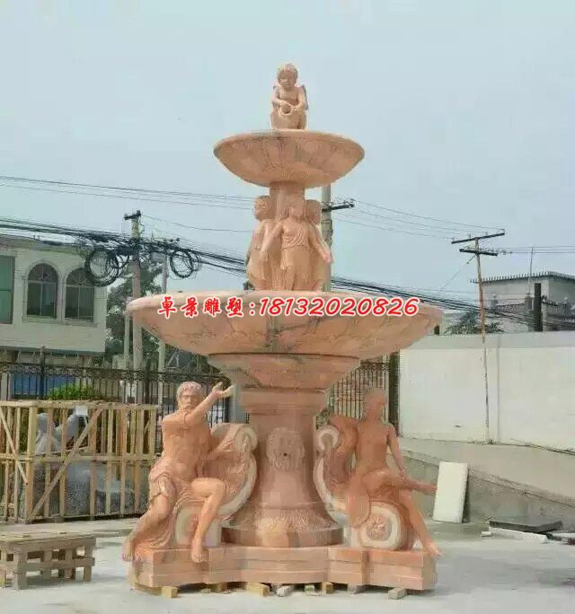 喷泉石雕，晚霞红喷泉雕塑