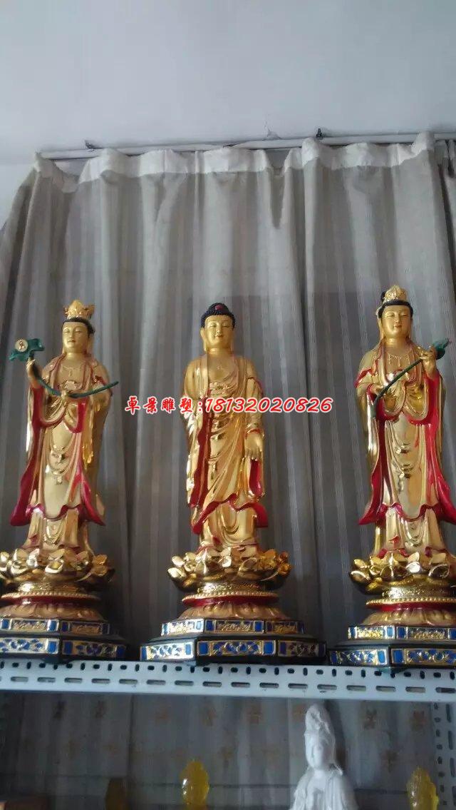西方三圣铜雕，寺庙铜佛像