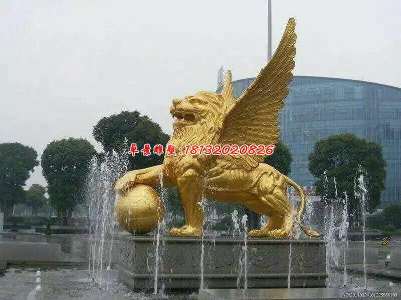 踩球飞狮铜雕，广场铜狮子雕塑