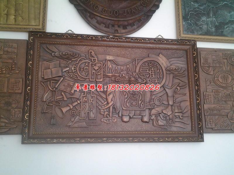 大象动物铜浮雕，红铜壁画浮雕