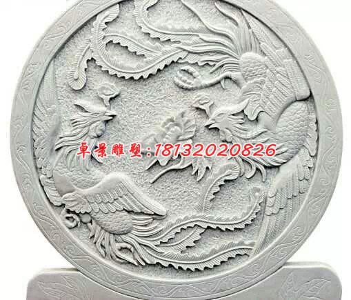 汉白玉神兽浮雕，凤凰石浮雕