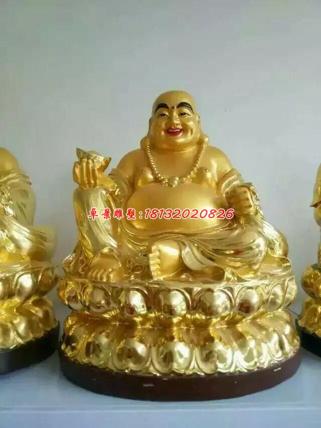 弥勒佛雕塑，贴金佛像玻璃钢雕塑