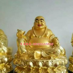 弥勒佛雕塑，贴金佛像玻璃钢雕塑