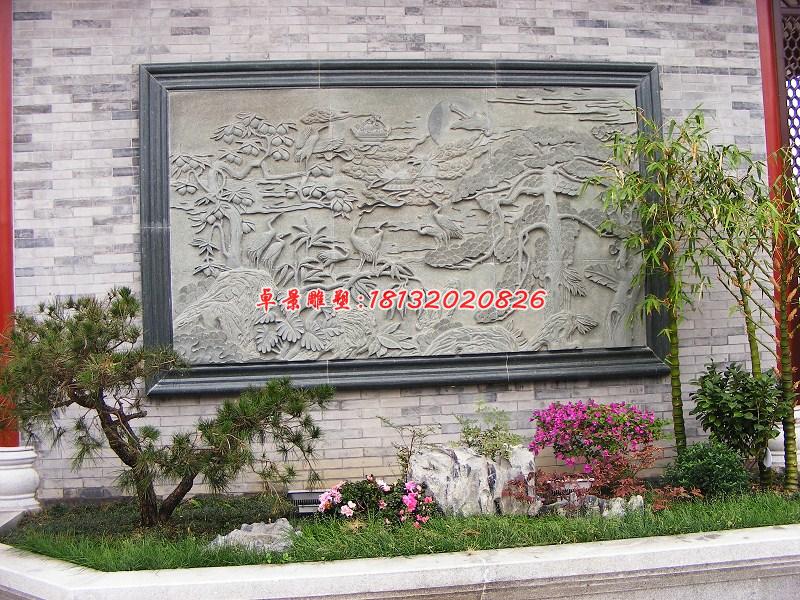 墙上石浮雕，松鹤延年石浮雕