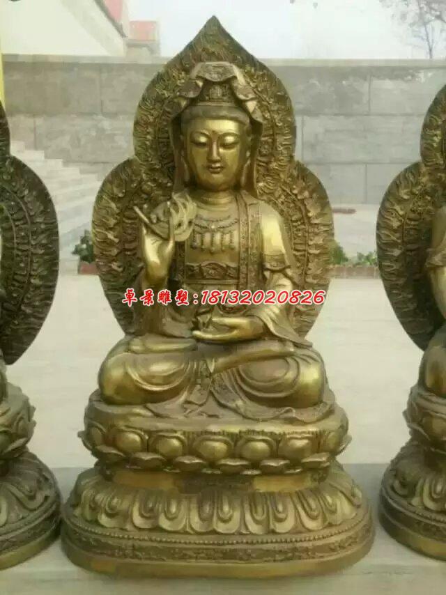 西方三圣铜雕，坐式佛像雕塑 (3)