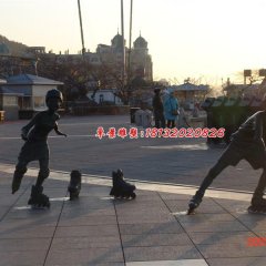 玩轮滑小孩铜雕，广场人物雕塑