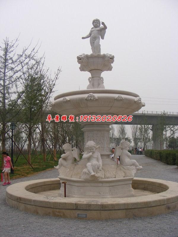 西方小孩石喷泉，欧式喷泉石雕