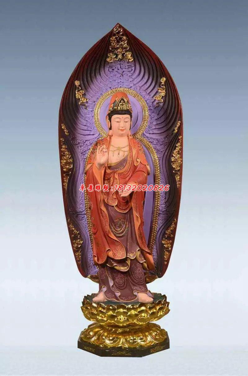 彩绘佛像雕塑，铜雕东方三圣 (1)