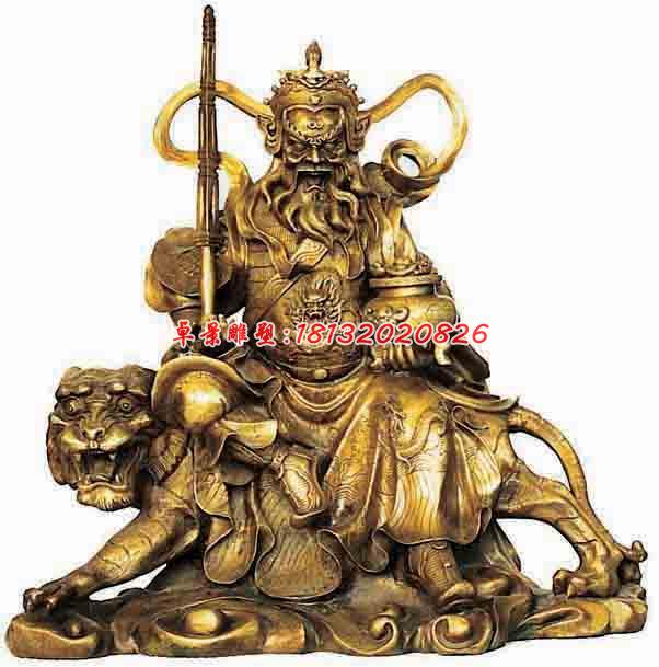 骑虎财神铜雕，武财神雕塑
