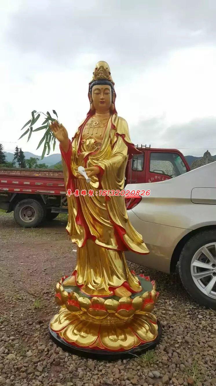 贴金佛像雕塑，西方三圣铜雕 (1)