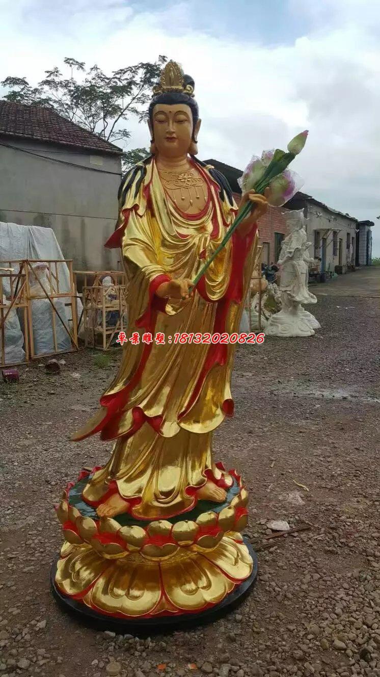贴金佛像雕塑，西方三圣铜雕 (2)
