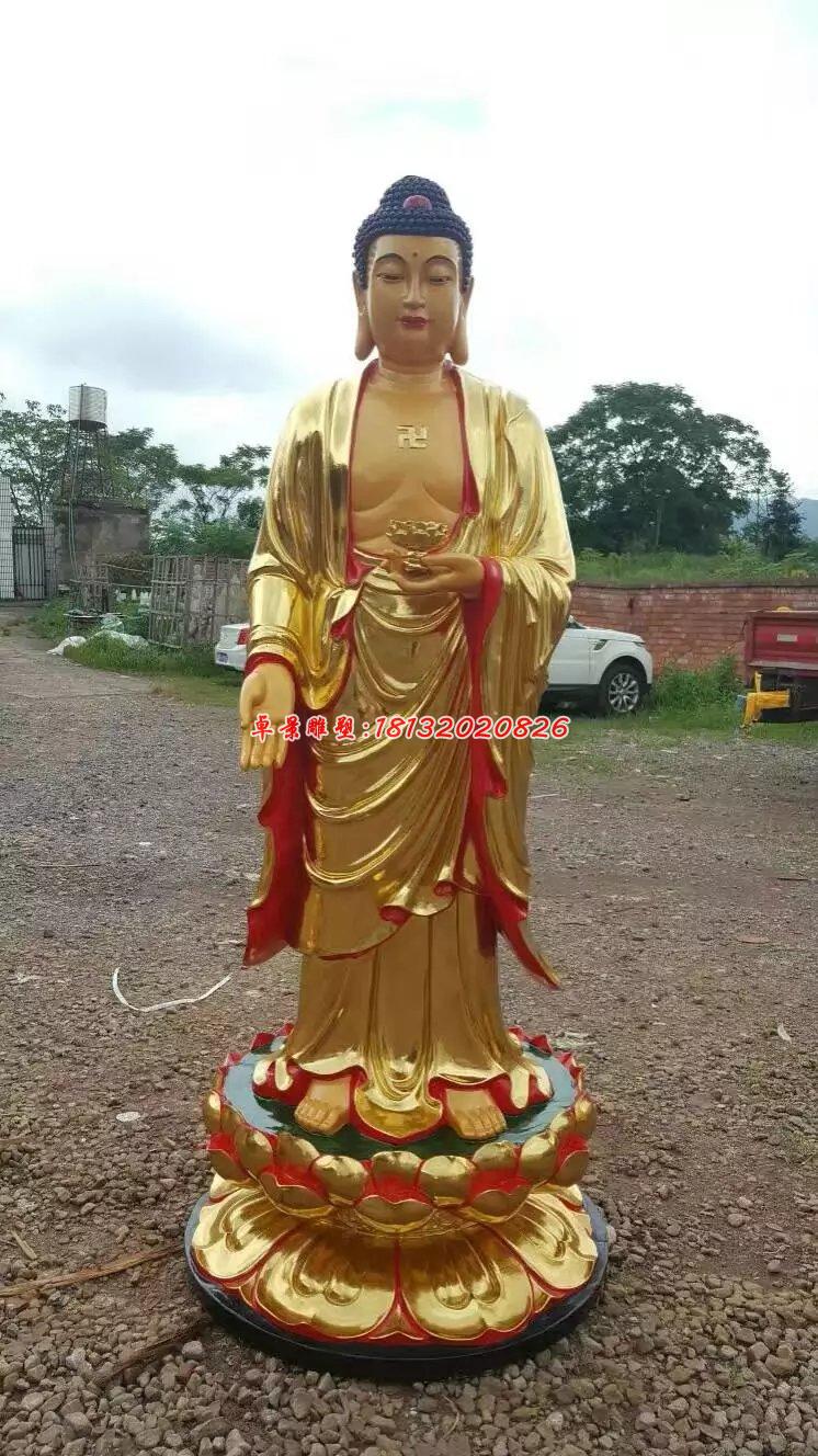 贴金佛像雕塑，西方三圣铜雕 (3)