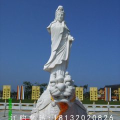 观音石雕，汉白玉立式观音雕塑
