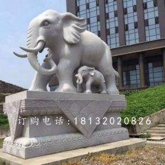 大理石母子象雕塑，小区门口大象石雕