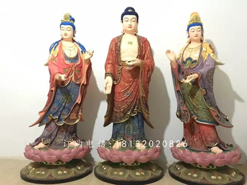 玻璃钢东方三圣，彩绘玻璃钢雕塑