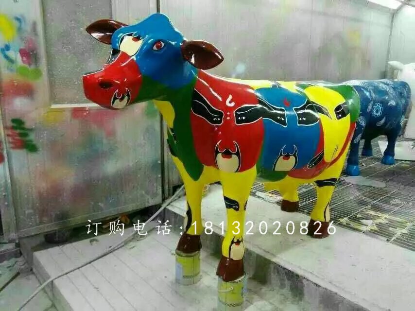 玻璃钢小牛，彩绘玻璃钢动物雕塑 (4)