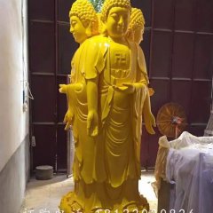 玻璃钢三面佛雕塑，喷漆佛像雕塑