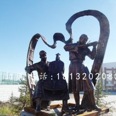 拉提琴铜雕，广场人物奏乐铜雕