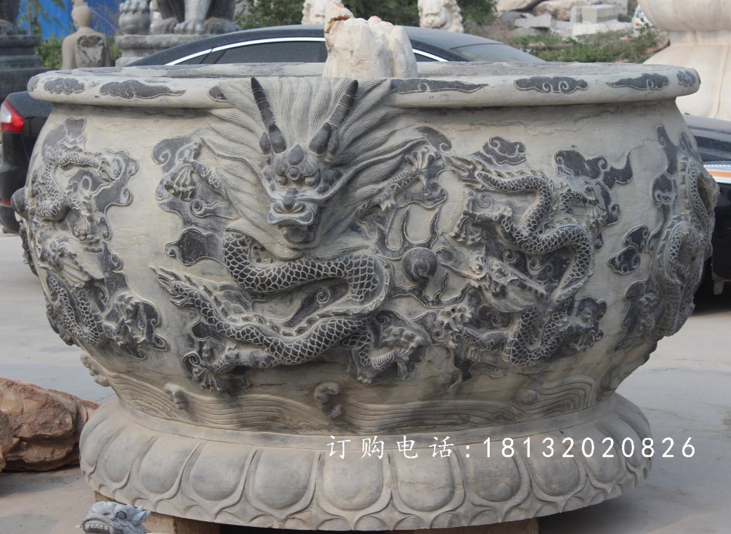 石头花盆，石雕花盆雕塑