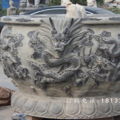石头花盆，石雕花盆雕塑