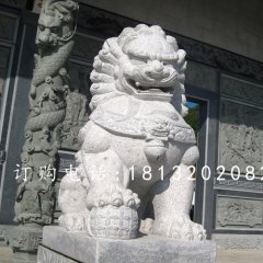 汉白玉石狮子雕塑，石狮子雕塑