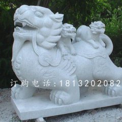 神兽石雕，大理石母子貔貅雕塑