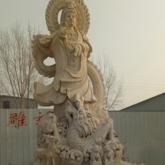 观音菩萨石雕，大理石踩龙观音雕塑