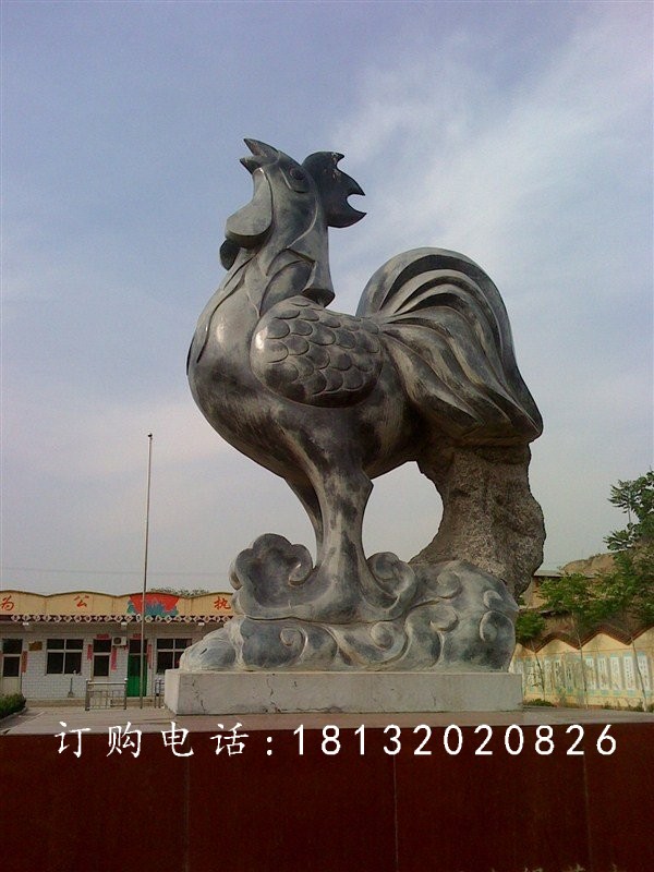 仿古公鸡石雕，公园动物石雕