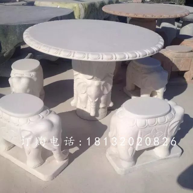 汉白玉桌凳石雕，公园石桌石凳 (2)