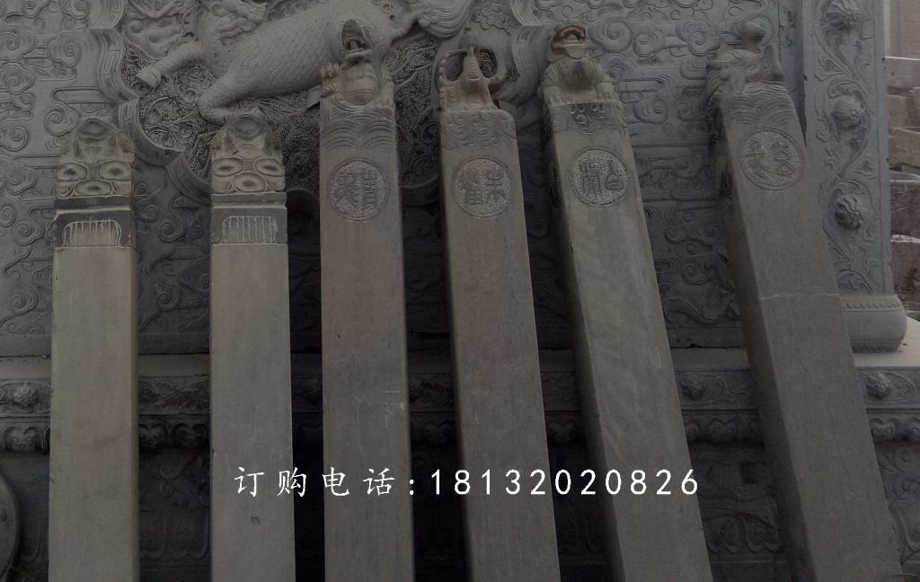 青石拴马柱雕塑，仿古拴马柱石雕